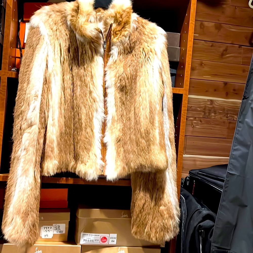 Stunning two-tone rabbit fur  zip up jacket